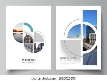 Vector layout of A4 cover mockups design templates for brochure, flyer layout, booklet, cover design, book, brochure cover. Background with circle round banners. Corporate business concept template.