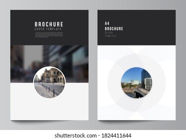 Vector layout of A4 cover mockups templates for brochure, flyer layout, booklet, cover design, book design, brochure cover. Background template with rounds, circles for IT, technology. Minimal style.