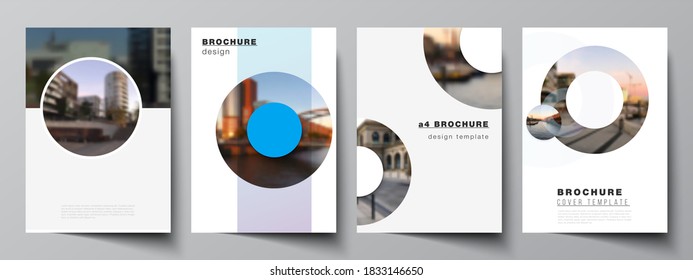 Vector layout of A4 cover mockups templates for brochure, flyer layout, booklet, cover design, book design, brochure cover. Background template with rounds, circles for IT, technology. Minimal style.