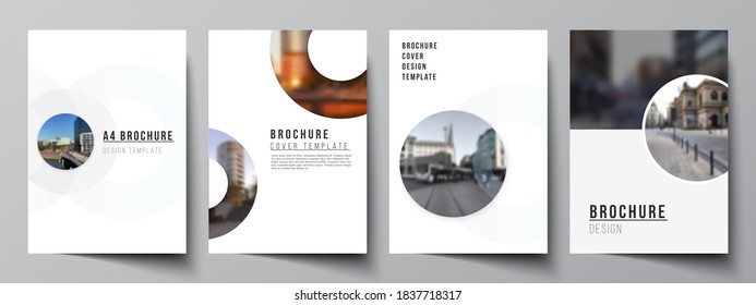 Vector layout of A4 cover mockups templates for brochure, flyer layout, booklet, cover design, book design, brochure cover. Background template with rounds, circles for IT, technology. Minimal style.