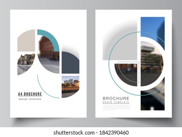 Vector layout of A4 cover mockups design templates for brochure, flyer layout, booklet, cover design, book, brochure cover. Background with circle round banners. Corporate business concept template.