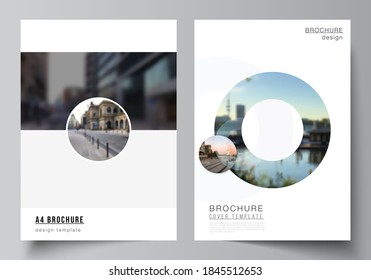 Vector layout of A4 cover mockups templates for brochure, flyer layout, booklet, cover design, book design, brochure cover. Background template with rounds, circles for IT, technology. Minimal style.
