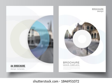 Vector layout of A4 cover mockups templates for brochure, flyer layout, booklet, cover design, book design, brochure cover. Background template with rounds, circles for IT, technology. Minimal style.