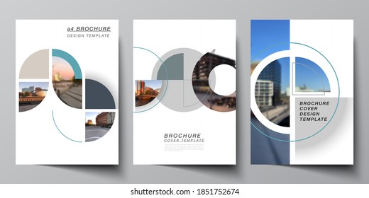 Vector layout of A4 cover mockups design templates for brochure, flyer layout, booklet, cover design, book, brochure cover. Background with circle round banners. Corporate business concept template.