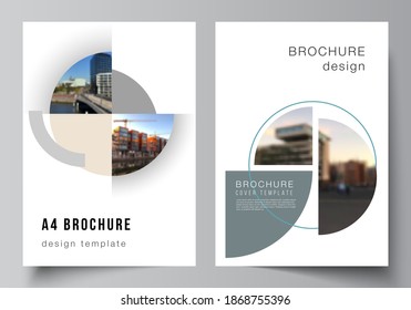 Diseño vectorial de modelos de diseño de portadas A4 para folletos, diseño de volante, folleto, diseño de portada, libro, portada de folleto. Antecedentes con pancartas redondeadas. Plantilla de concepto de negocio corporativo.