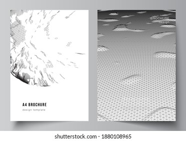 Vector layout of A4 cover mockups templates for brochure, flyer layout, booklet, cover design, book design, cover. Abstract 3d digital backgrounds for futuristic minimal technology concept design.