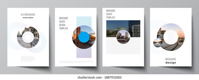 Vector layout of A4 cover mockups templates for brochure, flyer layout, booklet, cover design, book design, brochure cover. Background template with rounds, circles for IT, technology. Minimal style.