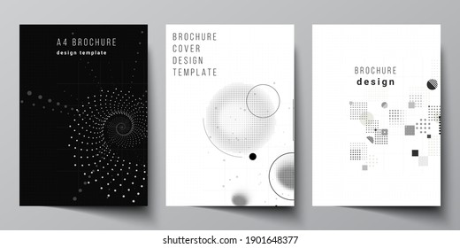 Vector layout of A4 cover mockups templates for brochure, flyer layout, booklet, cover design, book design. Abstract technology black color science background. Digital data. Minimalist high tech.