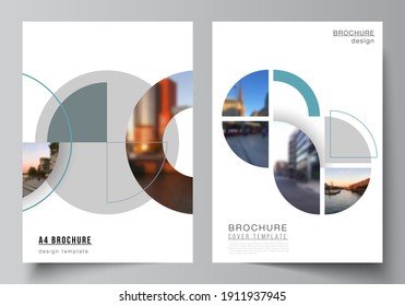 Vector layout of A4 cover mockups design templates for brochure, flyer layout, booklet, cover design, book, brochure cover. Background with circle round banners. Corporate business concept template.