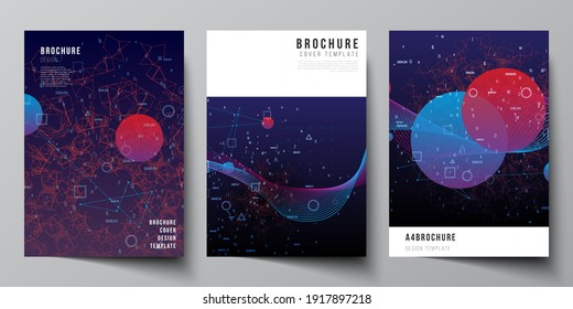 Vector layout of A4 cover mockups templates for brochure, flyer layout, booklet, cover design, book design. Artificial intelligence, big data visualization. Quantum computer technology concept.
