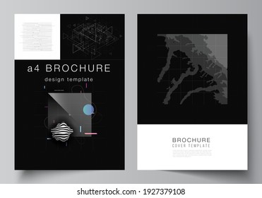 Vector layout of A4 cover mockups templates for brochure, flyer layout, booklet, cover design, book design. Abstract technology black color science background. Digital data. Minimalist high tech.