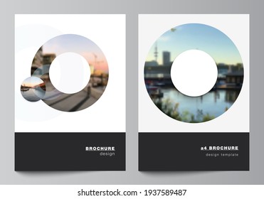 Vector layout of A4 cover mockups templates for brochure, flyer layout, booklet, cover design, book design, brochure cover. Background template with rounds, circles for IT, technology. Minimal style.