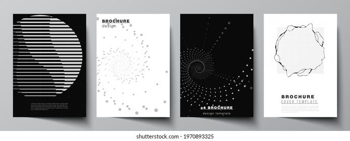 Vector layout of A4 cover mockups templates for brochure, flyer layout, booklet, cover design, book design. Abstract technology black color science background. Digital data. Minimalist high tech.