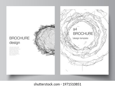 Vector layout of A4 cover mockups templates for brochure, flyer layout, booklet, cover design, book design, cover. Abstract 3d digital backgrounds for futuristic minimal technology concept design.
