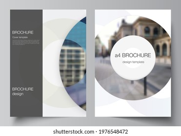 Vector layout of A4 cover mockups templates for brochure, flyer layout, booklet, cover design, book design, brochure cover. Background template with rounds, circles for IT, technology. Minimal style.