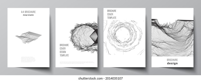 Vector layout of A4 cover mockups templates for brochure, flyer layout, booklet, cover design, book design, cover. Abstract 3d digital backgrounds for futuristic minimal technology concept design.