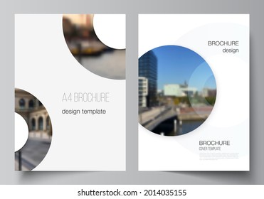 Vector layout of A4 cover mockups templates for brochure, flyer layout, booklet, cover design, book design, brochure cover. Background template with rounds, circles for IT, technology. Minimal style.