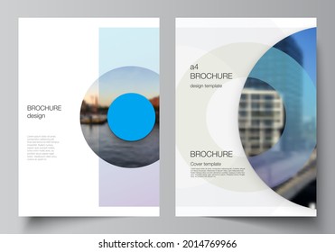Vector layout of A4 cover mockups templates for brochure, flyer layout, booklet, cover design, book design, brochure cover. Background template with rounds, circles for IT, technology. Minimal style.
