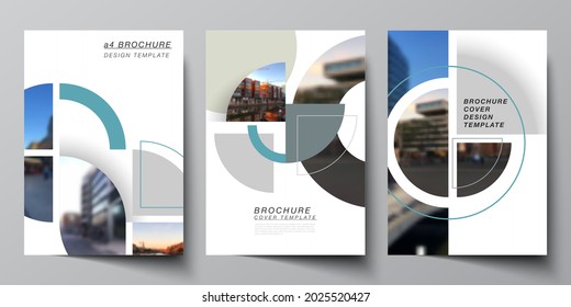 Vector layout of A4 cover mockups design templates for brochure, flyer layout, booklet, cover design, book, brochure cover. Background with circle round banners. Corporate business concept template.