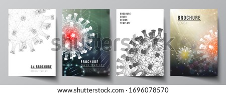 Vector layout of A4 cover mockups templates for brochure, flyer layout, booklet, cover design, book design. 3d medical background of corona virus. Covid 19, coronavirus infection. Virus concept.