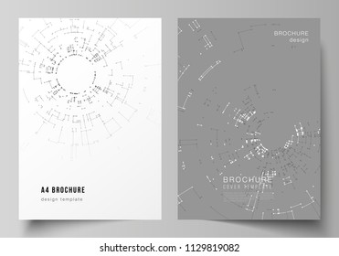 The vector layout of A4 format cover mockups design templates for brochure, flyer, booklet, report. Network connection concept with connecting lines and dots. Technology design, geometric background