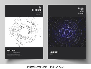 The vector layout of A4 format cover mockups design templates for brochure, flyer, booklet, report. Network connection concept with connecting lines and dots. Technology design, geometric background