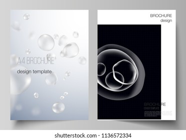 The vector layout of A4 format cover mockup design template for brochure, magazine, flyer, report. Spa and healthcare design. Medical consept background with blurred molecules or particles