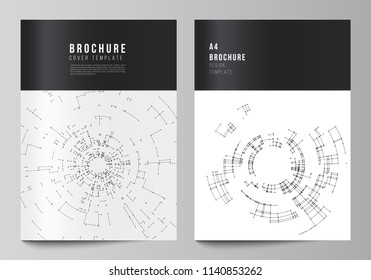The vector layout of A4 format cover mockups design templates for brochure, flyer, booklet, report. Network connection concept with connecting lines and dots. Technology design, geometric background