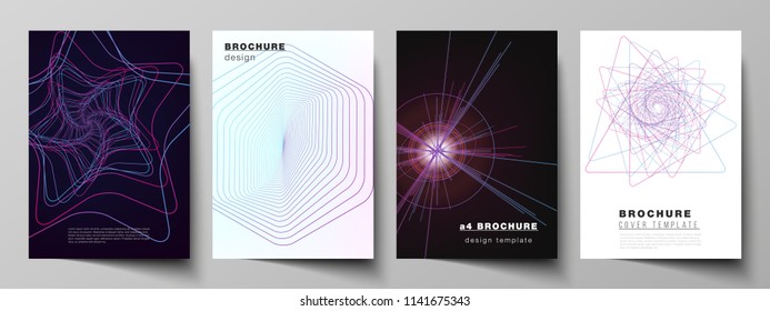 Vector layout of A4 format cover mockups design templates for brochure, flyer, booklet, report. Random chaotic lines that creat real shapes. Chaos pattern, abstract texture. Order vs chaos concept.