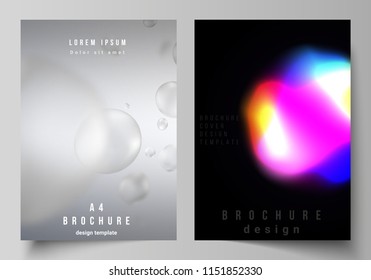 Vector layout of A4 format cover mockups design templates for brochure, magazine, flyer, report. Sci-fi technology design background. Abstract futuristic or medical consept backgrounds to choose from