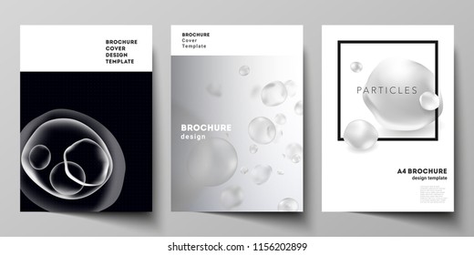 The vector layout of A4 format cover mockups design template for brochure, magazine, flyer, report. Spa and healthcare design. Soft color medical consept background with blurred molecules or particles
