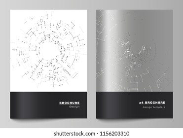 The vector layout of A4 format cover mockups design templates for brochure, flyer, booklet, report. Network connection concept with connecting lines and dots. Technology design, geometric background