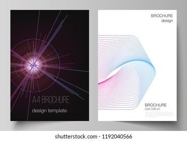 Vector layout of A4 format cover mockups design templates for brochure, flyer, booklet, report. Random chaotic lines that creat real shapes. Chaos pattern, abstract texture. Order vs chaos concept.