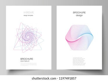 Vector layout of A4 format cover mockups design templates for brochure, flyer, booklet, report. Random chaotic lines that creat real shapes. Chaos pattern, abstract texture. Order vs chaos concept.