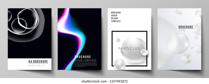 Vector layout of A4 format cover mockups design templates for brochure, magazine, flyer, report. Sci-fi technology design background. Abstract futuristic or medical consept backgrounds to choose from.