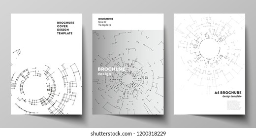 The vector layout of A4 format cover mockups design templates for brochure, flyer, booklet, report. Network connection concept with connecting lines and dots. Technology design, geometric background
