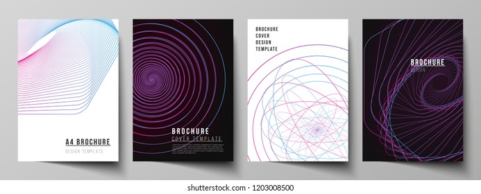 Vector layout of A4 format cover mockups design templates for brochure, flyer, booklet, report. Random chaotic lines that creat real shapes. Chaos pattern, abstract texture. Order vs chaos concept.