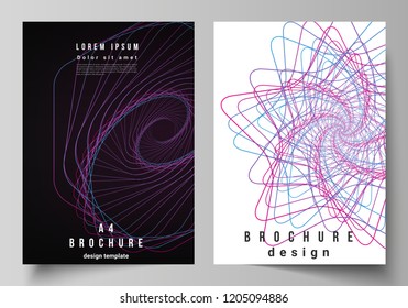 Vector layout of A4 format cover mockups design templates for brochure, flyer, booklet, report. Random chaotic lines that creat real shapes. Chaos pattern, abstract texture. Order vs chaos concept.