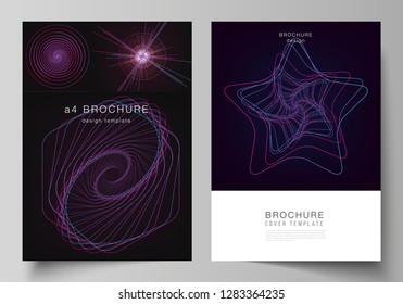 Vector layout of A4 format cover mockups design templates for brochure, flyer, booklet, report. Random chaotic lines that creat real shapes. Chaos pattern, abstract texture. Order vs chaos concept.