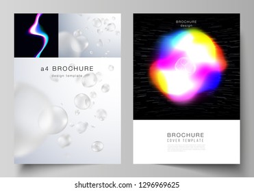 Vector layout of A4 format cover mockups design templates for brochure, magazine, flyer, report. Sci-fi technology design background. Abstract futuristic or medical consept backgrounds to choose from.