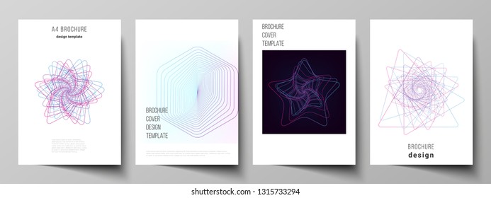 Vector layout of A4 format cover mockups design templates for brochure, flyer, booklet, report. Random chaotic lines that creat real shapes. Chaos pattern, abstract texture. Order vs chaos concept.