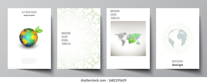 Vector layout of A4 format cover mockups design templates for brochure, flyer, booklet, cover design, book design, brochure cover. Save Earth planet concept. Sustainable development global concept.