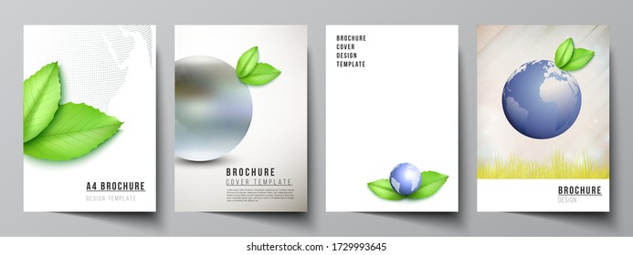 Vector layout of A4 format cover mockups design templates for brochure, flyer, booklet, cover design, book design, brochure cover. Save Earth planet concept. Sustainable development global concept