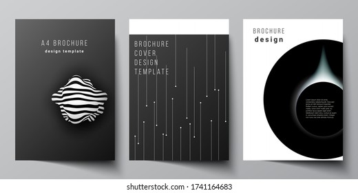 Vector layout of A4 format cover mockups design templates for brochure, flyer layout, booklet, cover design, book design, brochure cover. Tech science future background, space astronomy concept.