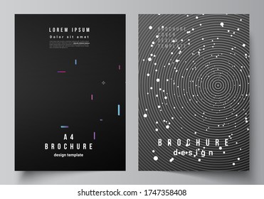 Vector layout of A4 format cover mockups design templates for brochure, flyer layout, booklet, cover design, book design, brochure cover. Tech science future background, space astronomy concept.