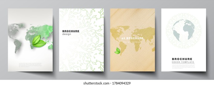 Vector layout of A4 format cover mockups design templates for brochure, flyer, booklet, cover design, book design, brochure cover. Save Earth planet concept. Sustainable development global concept.