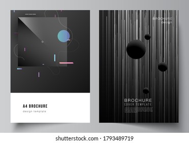 Vector layout of A4 format cover mockups design templates for brochure, flyer layout, booklet, cover design, book design, brochure cover. Tech science future background, space astronomy concept.
