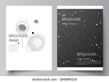 Vector layout of A4 format cover mockups design templates for brochure, flyer layout, booklet, cover design, book design, brochure cover. Tech science future background, space astronomy concept.