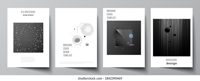 Vector layout of A4 format cover mockups design templates for brochure, flyer layout, booklet, cover design, book design, brochure cover. Tech science future background, space astronomy concept.