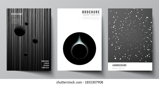 Vector layout of A4 format cover mockups design templates for brochure, flyer layout, booklet, cover design, book design, brochure cover. Tech science future background, space astronomy concept.